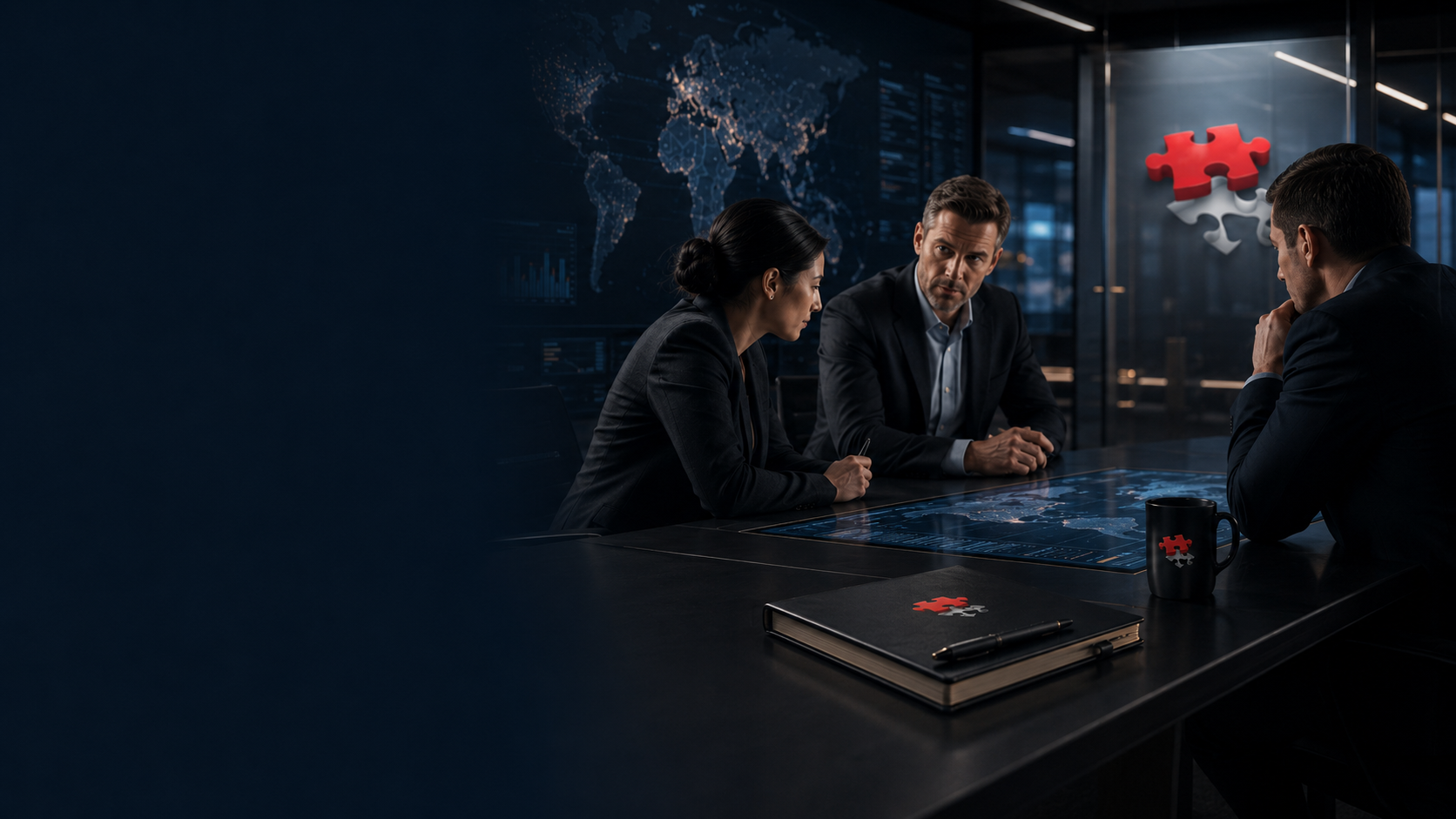 NEXTGEN Advisors strategic consultation room with decision-support visuals
